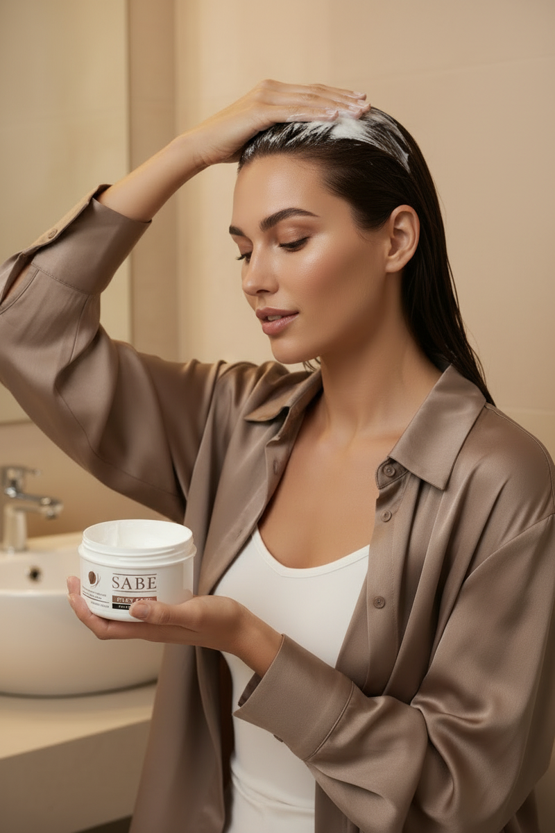 SABE Plex Care - Styled Model Applying Mask